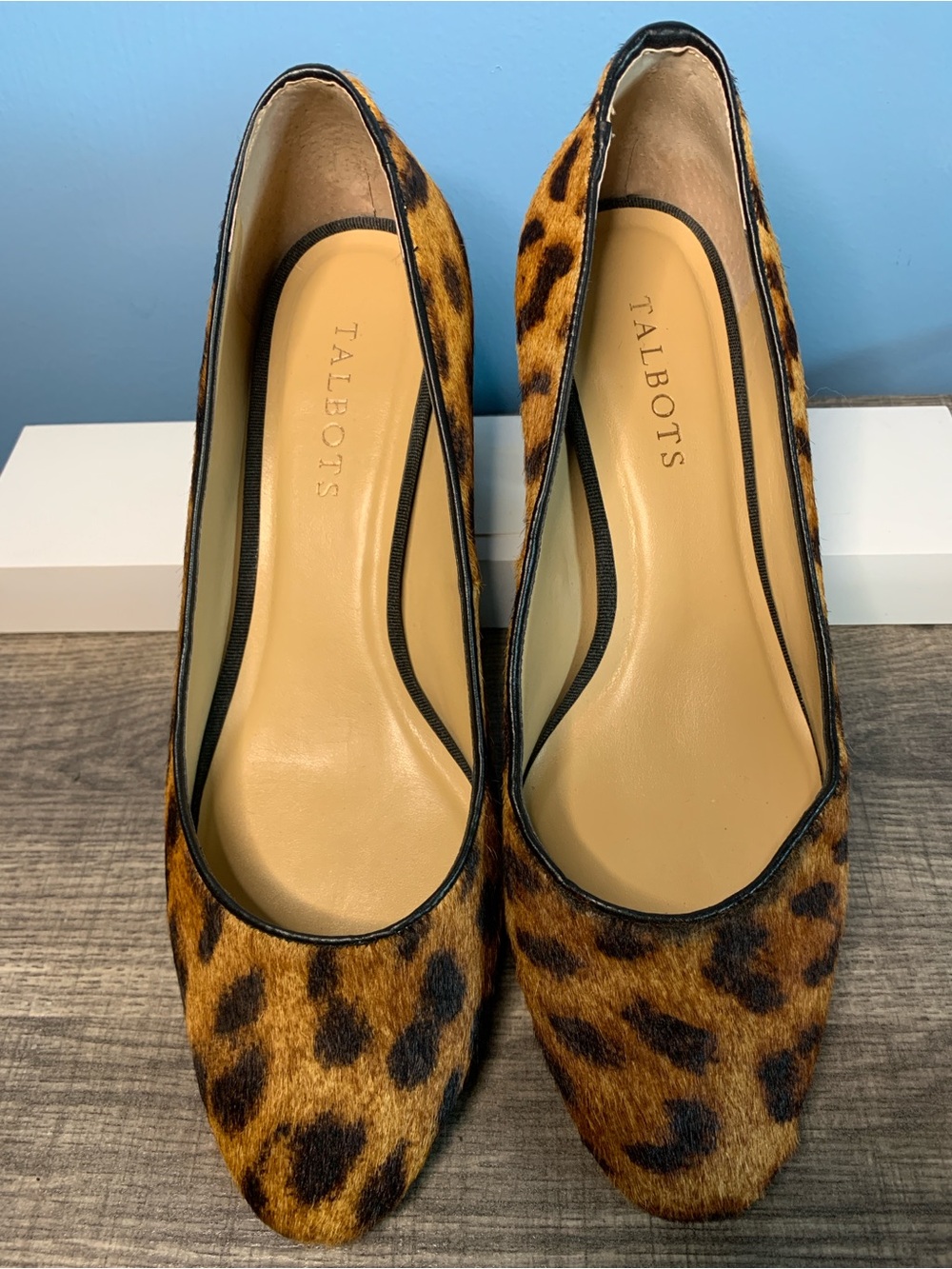 Talbots Leopard Haircalf Block Heel Pumps - Brown/Black